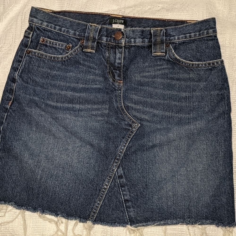 J Crew Raw Hem Frayed Denim Mini Skirt